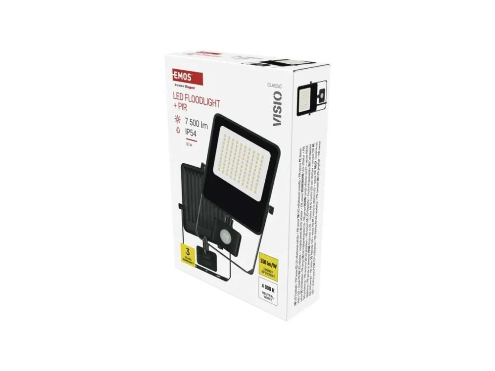 Super Cena LED reflektor VISIO s pohybovým čidlem, 50 W, černý, neutrální bílá