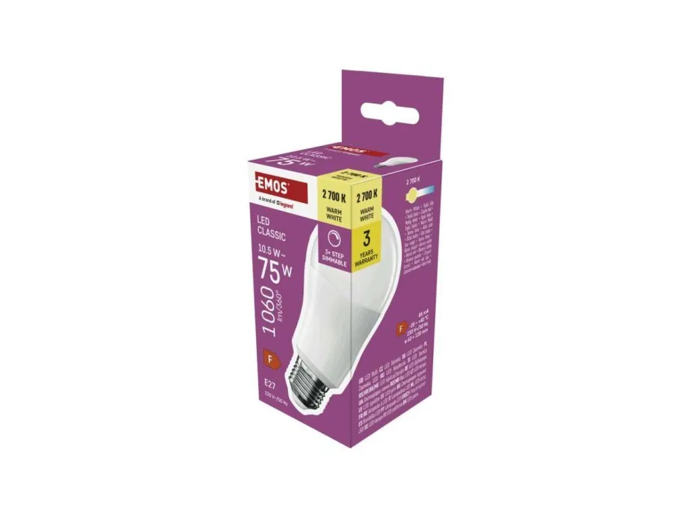 Pouze Dnes LED žárovka Classic A60 / E27 / 10,5 W (75 W) / 1 060 lm / teplá bílá /krokově stmívatelná